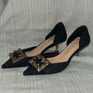 Black Fancy Kitten Heel with Sparkly Buckle